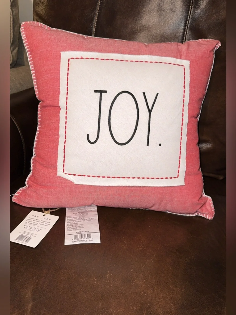 NWT Rae Dunn 18x18 decorative throw accent pillow Christmas holiday red ‘JOY’